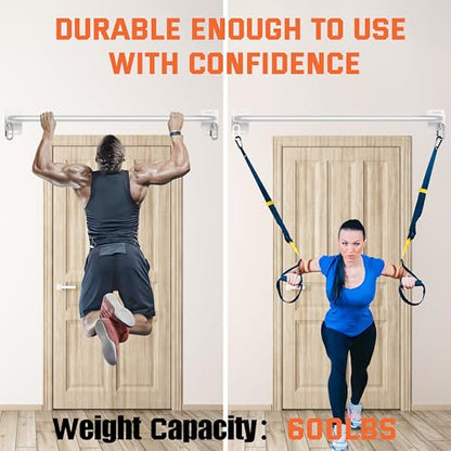 36" Heavy Duty Pull Up Bar Wall/Joist Mounted, 600 LB Capacity, Multi-Grip Bar for Garage & basement rafter Use - All-in-One Workout Station with Carabiners & Space-Saving Design - color: White
