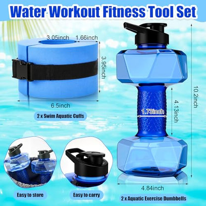 4 Pcs Water Aquatic Exercise Set 2 Ankle Wrist Swimming Weights 2 Water Aquatic Exercise Dumbbells PE Materials Dumbbell Aerobics with Non Slip Handle for Swim Pool Fitness Equipment