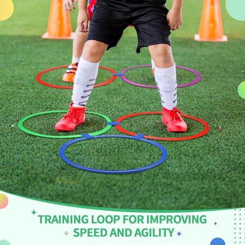 30 Pcs Agility Rings Speed and Agility Training Rings 15" Exercise Speed Circle Jumping Hoops for Training Throwing Equipment (Yellow/Blue/red/Green/Purple)