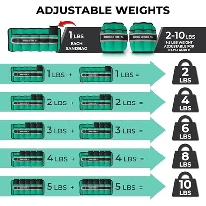 Adjustable Ankle Weights for Women & Men – 1 Pair (2–10 lbs) Wrist, Arm & Leg Weights for Gym, Yoga & Home Workouts – Secure Fit Strap Design – Durable Fitness Training Equipment - color: Moss Green