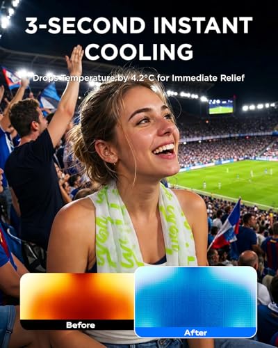 CoolRush Towel with Natural Mint Extract, 3-Second Cooling Relief Up to 3 Hours, Reusable Alcohol-Free Cooling Towels for Football Match Days, Outdoor Sports & Summer Events (5 Pack)