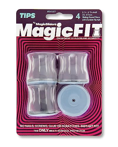 Magic SLIDERS24137 Magic FIT Round Sliders Size-1-1/4 to 1-7/16", 4-Pieces – Non-Slip Rubber Furniture Pads for Floor Protection on Wood, Tile, Carpet & Vinyl Surfaces| Pack of 1
