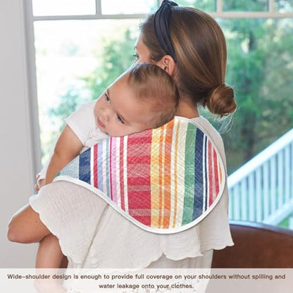 Colorful Stripes Muslin Burp Cloths 1 Pack - Extra Large 22"x11", 4-Layer Soft Absorbent Cotton, Waterproof Backing, Baby Drool Rags for Newborn
