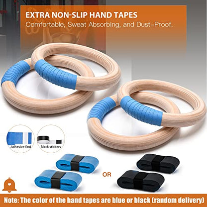 Gymnastics Rings Wooden Olympic Rings 1500/1000lbs with Adjustable Cam Buckle 14.76ft/9ft Long Straps with Scale Non-Slip Gym Rings for Home Gym Full Body Workout - size: 1.1" (28MM) Rings & Straps
