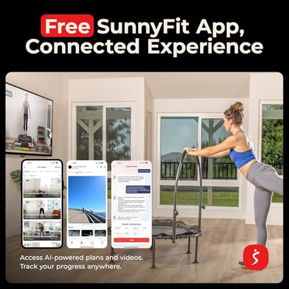 Sunny Health & Fitness 36”/40”/48” Bungee Exercise Trampoline for Adults with Adjustable Foam U-Shaped Handlebar – Home Indoor Cardio, Silent & Low Impact Bounce