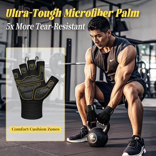 HOZMOZ Weight Lifting Gloves with Wrist Support, Gym Workout Gloves for Men Women, Full Palm 6mm Padded & Grip, Exercise Wrist Wraps for Weightlifting, Fitness, Strength Training - size: Large