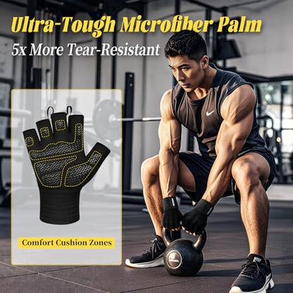 HOZMOZ Weight Lifting Gloves with Wrist Support, Gym Workout Gloves for Men Women, Full Palm 6mm Padded & Grip, Exercise Wrist Wraps for Weightlifting, Fitness, Strength Training - size: Large