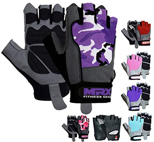 MRX BOXING & FITNESS Weight Lifting/Exercise Grip Gloves for Women, Great for Workouts, Weight Training and More, Pro Series - color: Camo Purple, size: Medium
