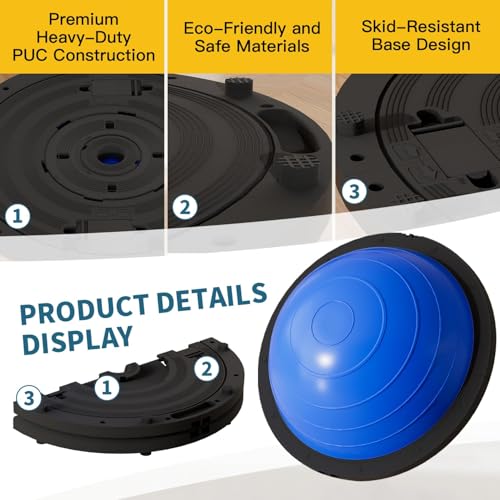 Vtory Foldable Balance Ball, Upgrate Half Ball Balance Trainer, 1300 lbs Capacity Stability Ball, 23.5 Inch Yoga Half Ball, with Resistance Band & Foot Pump, No-slip Blue Pink