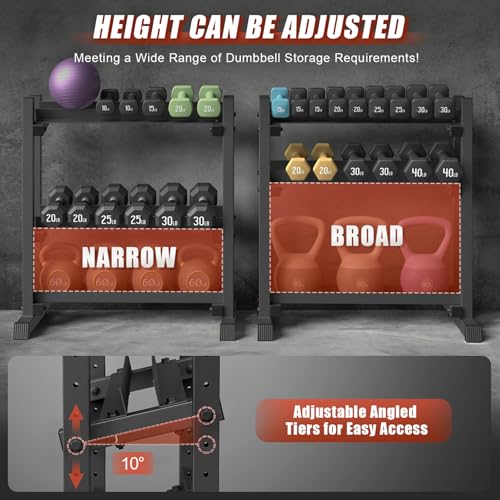 Jusgym Dumbbell Rack Stand Only, 3 Tier Adjustable Height & Angle 1100LBS - size: 34 x 18.7 x 36 inches