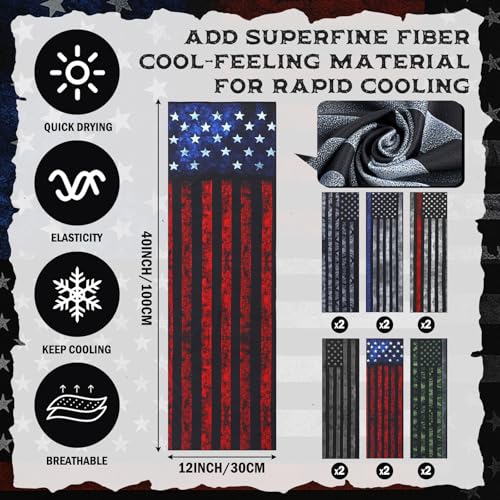 12 Pcs Flag Baseball Cooling Towels Bulk for Neck and Face 40" x 12" Sweat Towels for Hot Weather 4th of July 250th Anniversary Cooling Towel Microfiber Workout Rags for Gym Yoga Sport Running