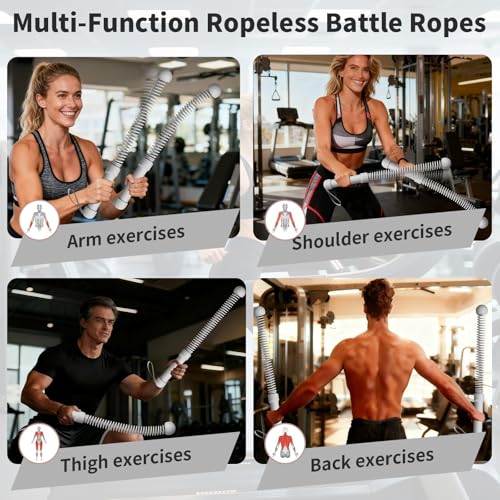 Ropeless Battle Ropes Weighted, 2 Pack Portable Cordless Battle Ropes for HIIT & Cardio Full-Body Workout Tool with Non-Slip Spiral Handles, Travel-Friendly Home Gym Equipment for Women & Men