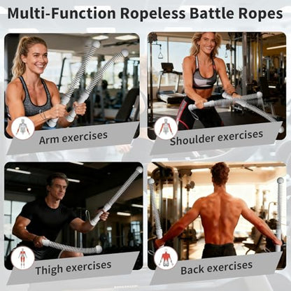 Ropeless Battle Ropes Weighted, 2 Pack Portable Cordless Battle Ropes for HIIT & Cardio Full-Body Workout Tool with Non-Slip Spiral Handles, Travel-Friendly Home Gym Equipment for Women & Men