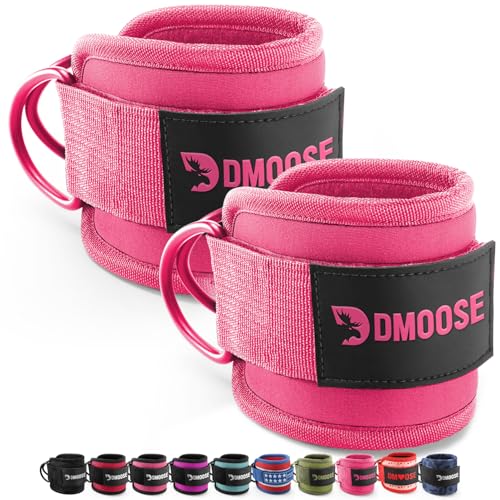 DMoose Fitness Ankle Strap for Cable Machine - One Size Fit with Premium Padding Cuffs, Ankle Bands for Working Out, Booty Workouts, Leg Extension, Hip Abductors, Kickbacks & Lower Body Exercises - color: All Pink - Pair