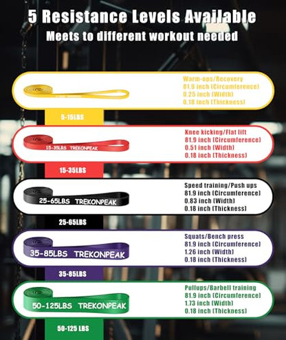 Resistance Bands for Working Out, 5-Levels Exercise Band Set, Pull Up Assistance Bands-Strength Training Physical Therapy Stretching Women Men Home Gym