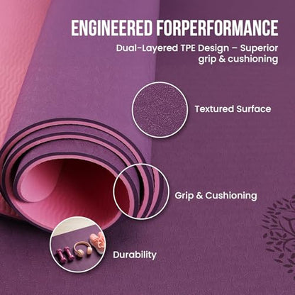 Live Well TPE Yoga Mat Women – Non-Slip Exercise Mat with Strap, Extra Thick 6mm Pink Yoga Mat for Home Workout and Outdoor Use