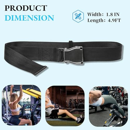 Gym Seatbelt Leg Extension Lifting Seatbelt, Nordic Hamstring Curl Strap on Bench, 4.92ft L, Buckle Squat Collar for Workouts Machine, Home Gym Stretch & Mobilization Exercise for Men Women