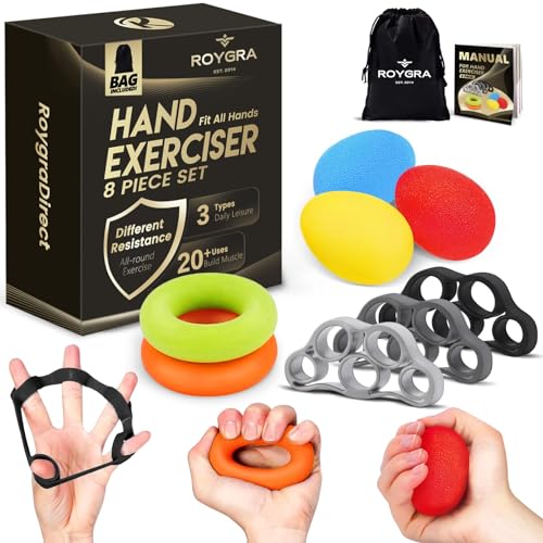 Grip Strength Trainer (8 Pack), Forearm Strengthener, Stress Balls for Adults, Hand Strengthening Devices, Wrist Finger Strengthener, Physical Therapy Exercise Equipment, Golf Baseball Climbing
