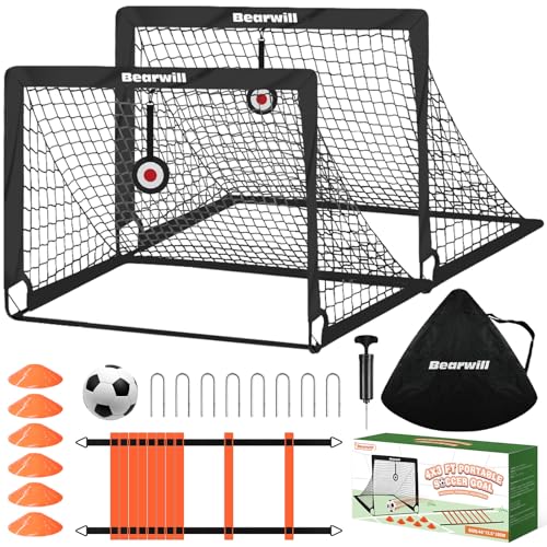Soccer Goal, Kids Soccer Goals for Backyard Set of 2, 4x3ft Portable Soccer Goal Pop Up Soccer Net, Kids Soccer Net Training Equipment with Soccer Ball, Ladder, Cones, Targets - color: Black