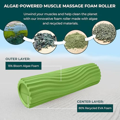 Tidal Roller - Algae Green - Muscle Massage Foam Roller for Back Pain & Stretching - Firm and Ergonomic Wide Wave Textured - Yoga, Athletics, & Wellness - Full Size, 20" x 5" - color: Algae Green