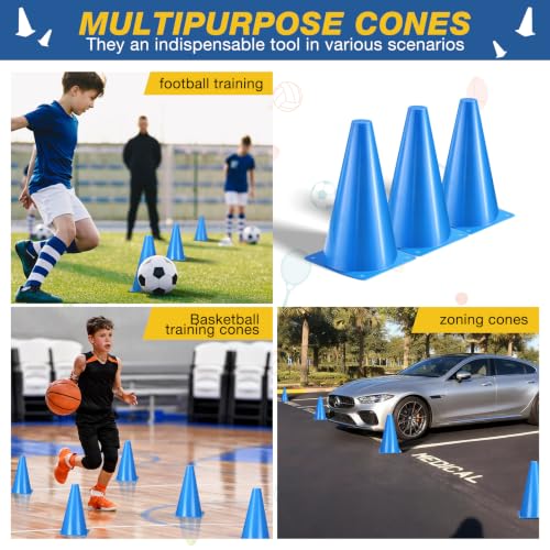12pcs Cones 9 Inch Soccer Cones and Plastic Traffic Cones, Durable Cones for Sports Training, Ideal for Soccer, Basketball, Football, Skating, and Agility Drills Practice - color: blue