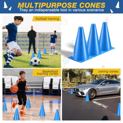 12pcs Cones 9 Inch Soccer Cones and Plastic Traffic Cones, Durable Cones for Sports Training, Ideal for Soccer, Basketball, Football, Skating, and Agility Drills Practice - color: blue
