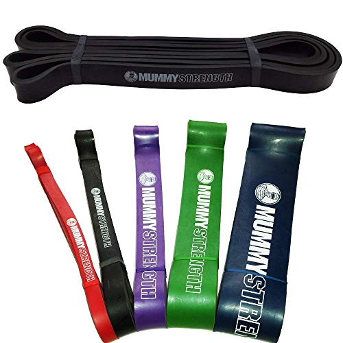 MummyStrength Resistance Bands for Men and Women. The Best Stretch Band for Pull Up Exercise and Powerlifting. Works with Any Pull Up Bar or Station. Single Band. Workout Guide Included - color: Black