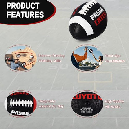 PassCatch Training Football, Peewee Size(Ages 3-9) Kids/Youth (Ages 7-13) Official Size(Ages 13+) Fatherless Bounce Back Leather Football Improving Enhance Solo Passing Catching Skills - color: Black with white circles, size: Mens&Youth Size 9 for Ages 13