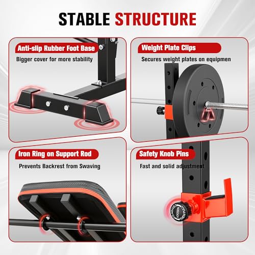 MAIDOMA 8 IN 1 Standard Weight Bench Set with Leg Extension and Leg Curl, Fast Folding & Adjustable Workout Bench for Home Gym,Adjustable Bench Press with Squat Rack.（US Stock） - color: rust red