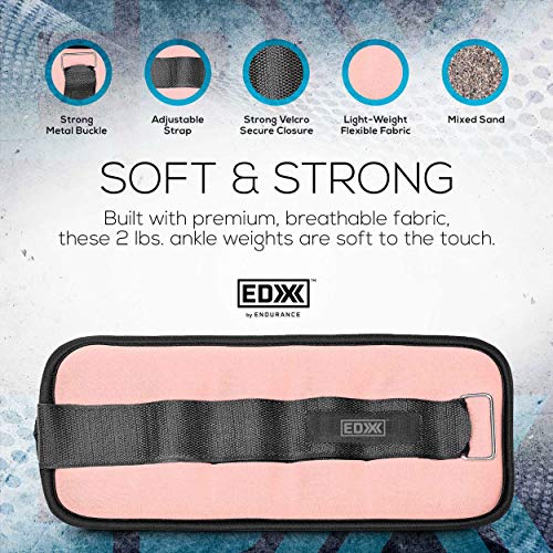 EDX Adjustable Ankle Weights | Arm, Leg and Wrist Weight Strap | Fitness, Walking, Jogging, Workout, Lifting 2 Pack 2lbs