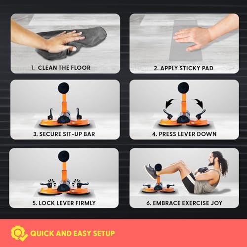 Portable Sit Up Bar Floor Holder with 2 Strong Suction Cups for Abs, Pull Up Bar, Sticky Pad, Adjustable Foot Holder for Thigh, Workout for Office Home Gym for Men and Women, Support 661 lbs