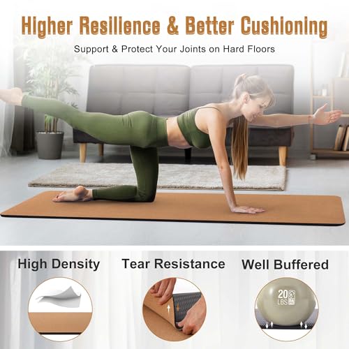 Premium Cork Yoga Mat 1/4 & 2/5 Inch Thick 72 x 26 in, Thick Cork and TPE Non Slip Yoga Mats for Women Men, Sweat Proof Eco-friendly, Great for Hot Yoga & Workouts
