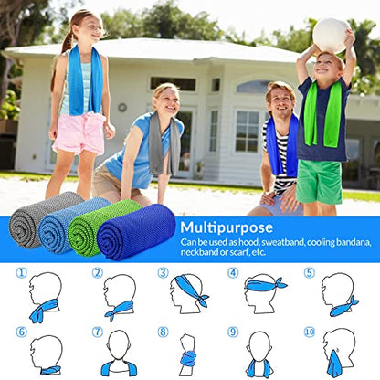 Cooling Towels Neck and Face,(40" x 12") Bulk Ice Towel,Soft Breathable Cooling Towels for Hot Weather,Athletes,Yoga,Gym,Workout,Sports,Camping,Microfiber Cold Towels - color: Dark Blue,gray,green,blue