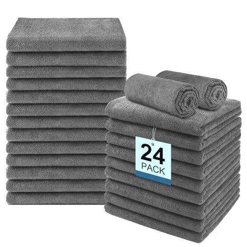 24 Pack Gym Towels Set - Highly Absorbent and Quick Drying Microfiber Salon Towels, Premium Hand Cloths for Bathroom, Gym, Shower, Hotel, and Spa - 16x27 inch (Grey)