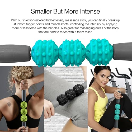 321 STRONG Foam Roller Set with: Hollow Core Roller, Muscle Roller Stick, Stretching Strap, Spikey Ball, Quick Start Guide, Carry Bag, and 4K eBook - color: Soft Teal