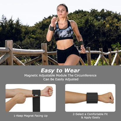 Magnetic Wrist Ankle Weights – Adjustable Ankle and Wrist Weights for Women & Men – 2 Pack (1LB Each) Stackable Magnetic Silicone Arm Bands Non-Slip, Waterproof, Easy Wear – Ideal for Pilates, Yoga, Running & Walking - color: Black