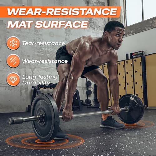 SUPERJARE 0.56'' Thick 12 Pcs 48 Sq Ft Rubber Top Exercise Equipment Mats, High Density EVA Foam Mats with Rubber Top, Interlocking Gym Flooring for Home Gym, Protective Workout Mat, Black/Grey - size: 12 Tiles (48 Sq Ft)