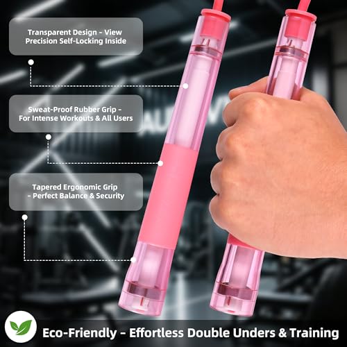 YUEDONG Adjustable Fitness Jump Rope with Transparent Handles, Dual Ball Bearings, Self-Locking Length Adjustment, Tangle-Free Skipping Rope for Women, Teens, Girls and Beginners - color: BLUE