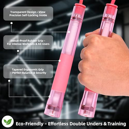 YUEDONG Adjustable Fitness Jump Rope with Transparent Handles, Dual Ball Bearings, Self-Locking Length Adjustment, Tangle-Free Skipping Rope for Women, Teens, Girls and Beginners - color: BLUE