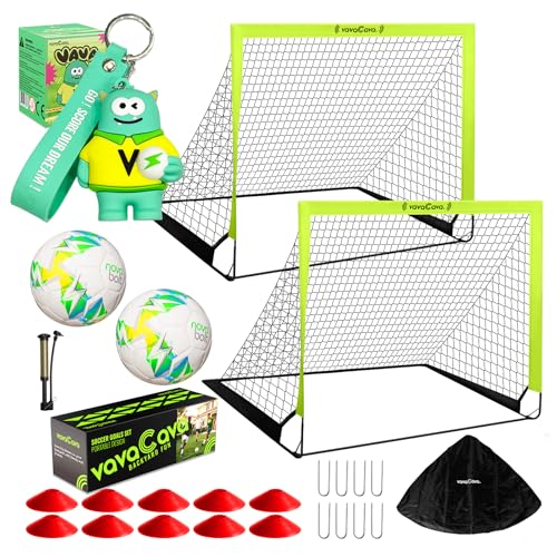 VavaCava 4'x3' Soccer Goal Set, 2 Goals, 2 Balls, Keychain, 10 Cones, Pump, Carry Bag, Portable PopUp Soccer net for Backyard, SGS Certificate