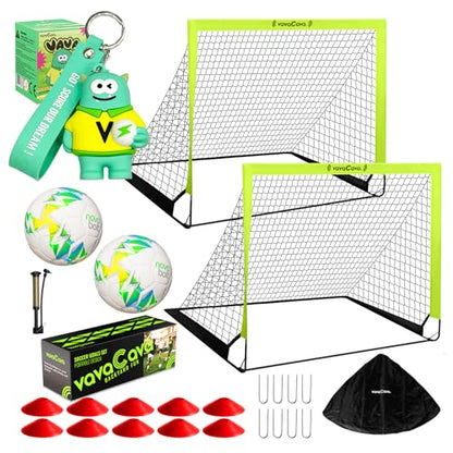 VavaCava 4'x3' Soccer Goal Set, 2 Goals, 2 Balls, Keychain, 10 Cones, Pump, Carry Bag, Portable PopUp Soccer net for Backyard, SGS Certificate