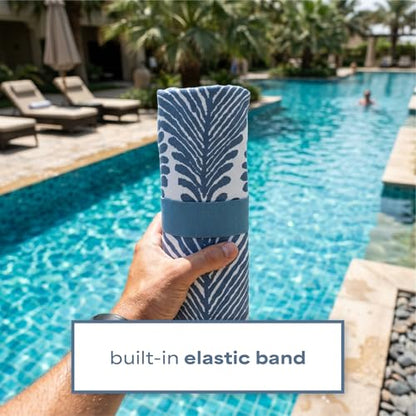 S&T INC. Aura Beach Towel 2 Pack, Quick-Dry Pool Towels with Elastic Band for Travel, Gym, and Yoga, Sand Resistant, 35 inches x 70 inches, Leaves