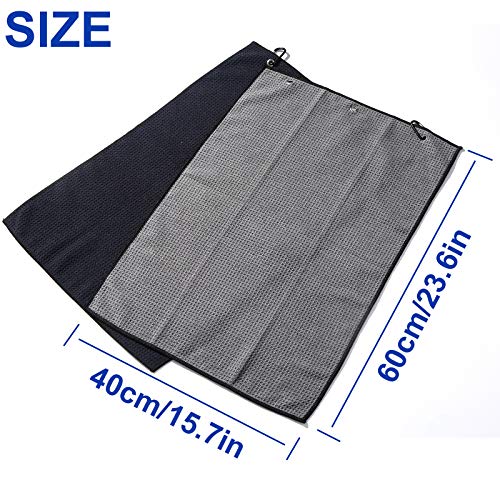 2 Pack 16" x 24" Tri-fold Golf Towel Set, Microfiber Fabric Waffle Pattern Towels, Heavy Duty Carabiner Clip (2 Pcs, 2 Colors) - color: 4:all Black