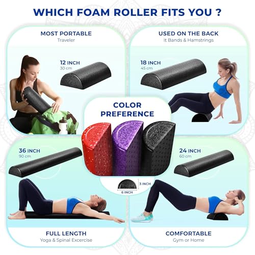 Yes4All High-Density EPP Half Round Back Roller Foam, Exercise Foam Roller for Yoga, Pilates & Stretching - 12, 18, 24, 36 inch - color: Black, style: 36 inch