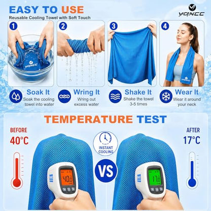 4 Pack Cooling Towels (40"x12"), Ice Cool Neck Towel, Soft Breathable Microfiber for Gym, Yoga, Golf, Running, Camping & All Hot Weather Activities