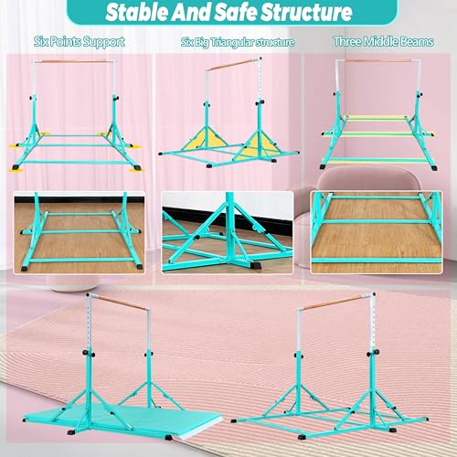 MARFULA Gymnastic Kip Bar for Kids Teens Ages 3-25 of All Gymnastic Levels - color: Bar With Mat-Cyan (5 Ft Base)