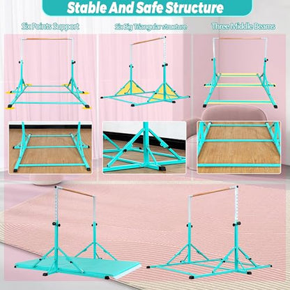 MARFULA Gymnastic Kip Bar for Kids Teens Ages 3-25 of All Gymnastic Levels - color: Bar With Mat-Cyan (5 Ft Base)