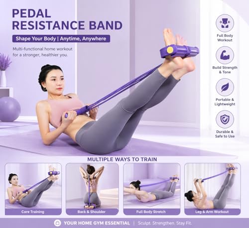 Pedal Resistance Bands Set with Handles, Upgrade 6-Tubes Pedal Resistance Exercise Band & 3X Figure 8 Resistance Bands, Multifunction Exercise Bands for arms, Legs, Waist & Abs for Women & Men