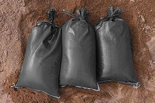 FAMI Empty Black Sandbags with Ties 16" x 25" - Woven Polypropylene Sandbags for Flooding, Flood Protection(10 Bags)