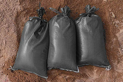 FAMI Empty Black Sandbags with Ties 16" x 25" - Woven Polypropylene Sandbags for Flooding, Flood Protection(10 Bags)